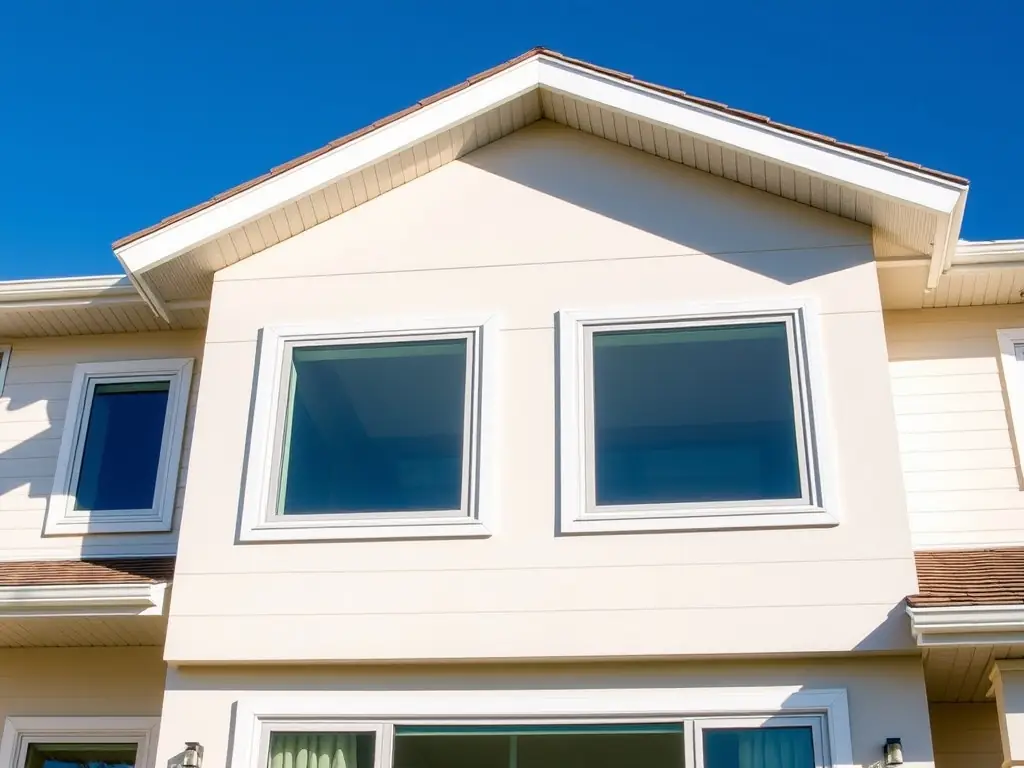 A modern home exterior featuring newly installed energy-efficient windows, showcasing a clean and contemporary design.